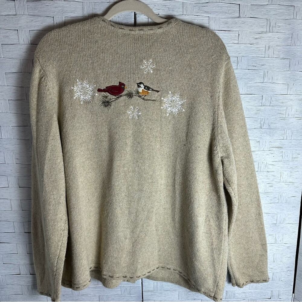 Vintage Croft & Barrow Womens Cardigan Embroidered Sweater birds Christmas - Picture 3 of 11